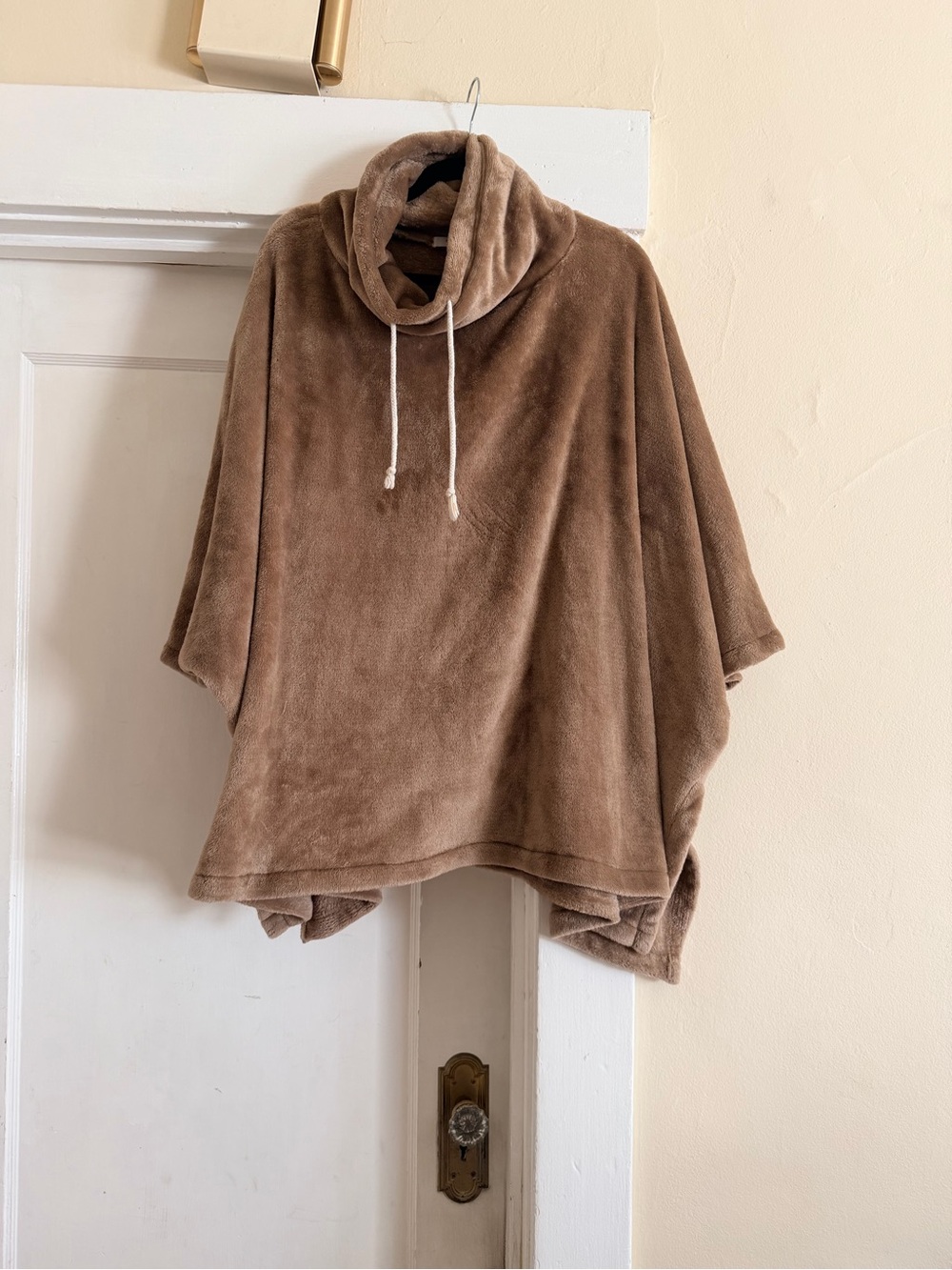 easel Plush Cowl Neck Poncho Sweater in Brown